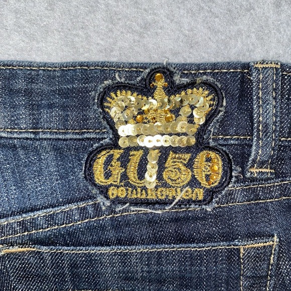 G-Unit Shorts Women's 15 Denim Bermuda Gold Buttons Rhinestone Y2K Hip Hop 50 - Picture 11 of 16